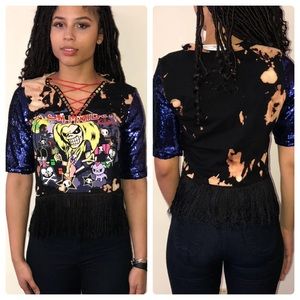 Iron Maiden SequinSleeve w/Lace-Up, Leather Fringe